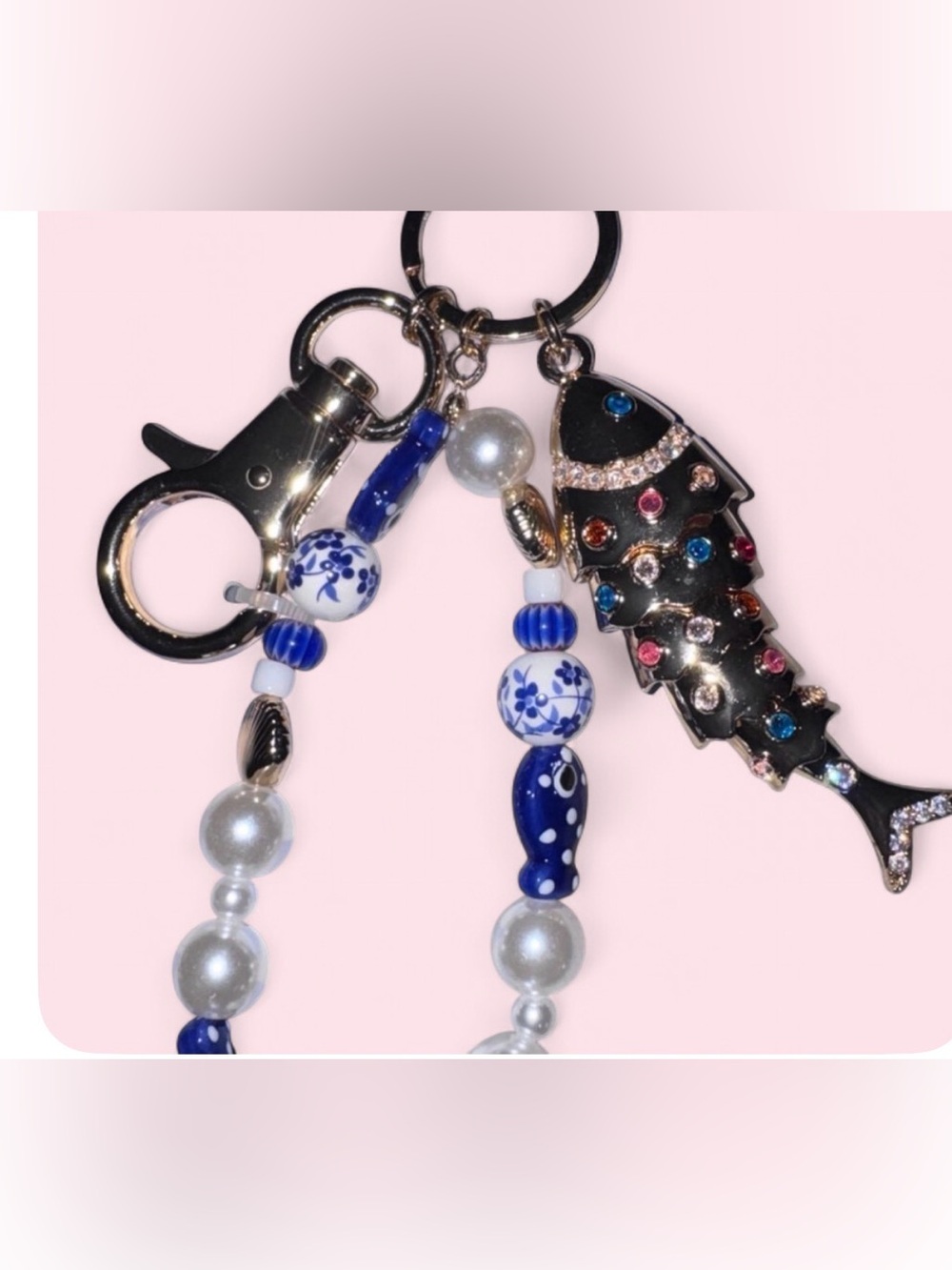 **Lowest Price**
Piper K Beaded Pearl & Blue Fish Keychain Charm - Picture 2 of 7